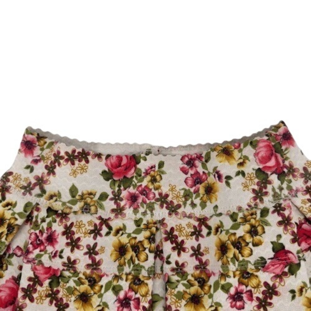 Aqua Floral Tapestry Lace Pleated Mini Skirt Pink Yellow Roses Size S - Picture 3 of 8